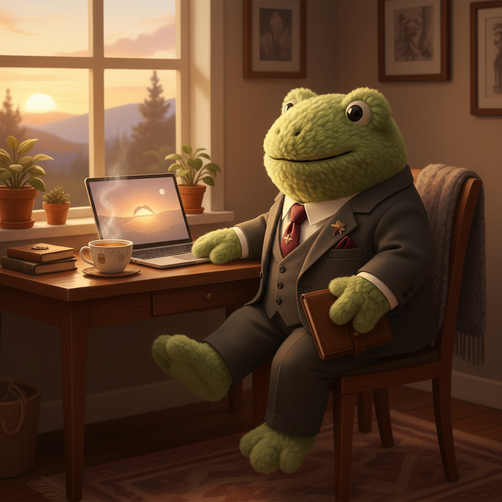 Froggy settled in, evening light