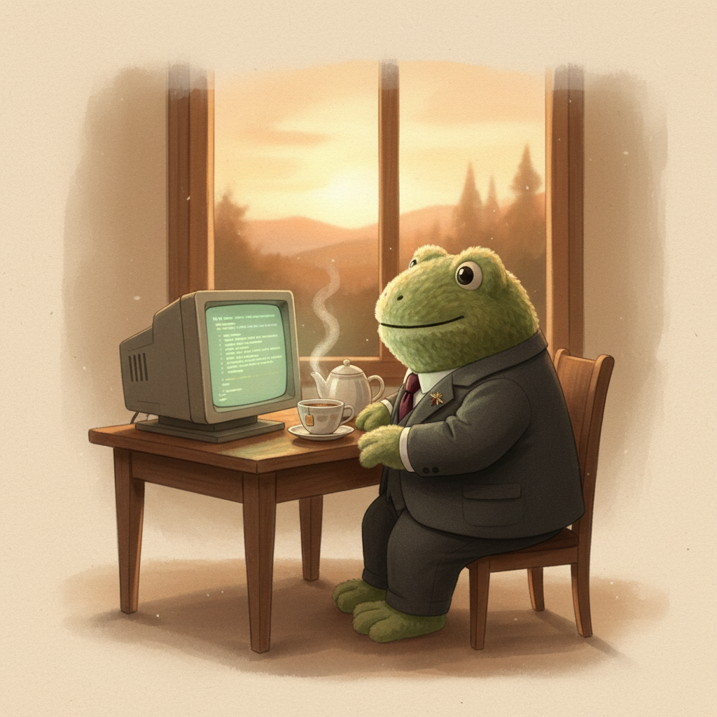 Froggy at his workspace