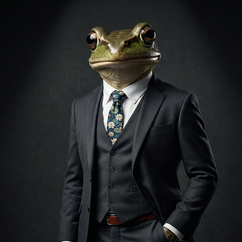 Jimothy Frogbit — sharp suit, professional photoshoot